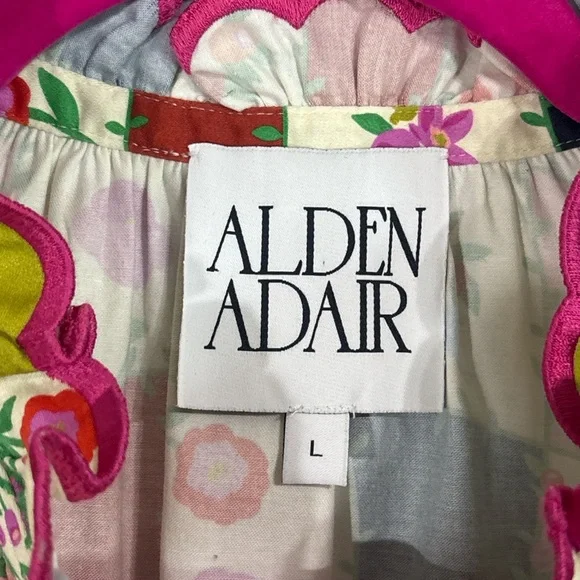 Alden Adair Patchwork Floral Ruffle Blouse Size L Cotton Peplum Top